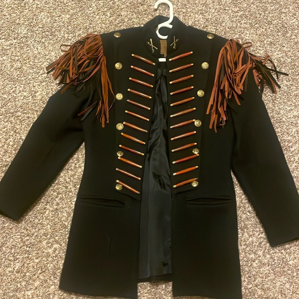 Vintage 90's Double D Brand fringed black wool military Calvary jacket